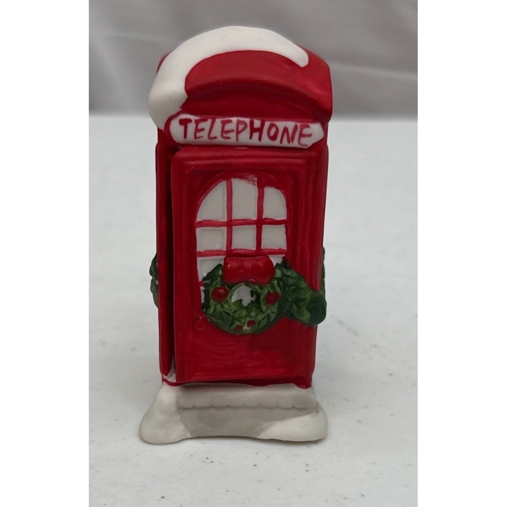Rexall‎ Telephone Booth Christmas Village Ceramic London Red 1991